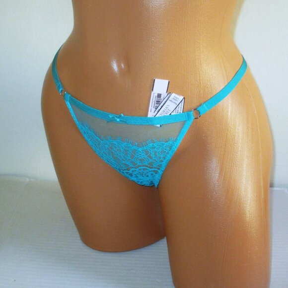 VICTORIA SECRET Dream Angels Lace Mesh V-String Thong Panty S Bright Green Aqua - Picture 1 of 4